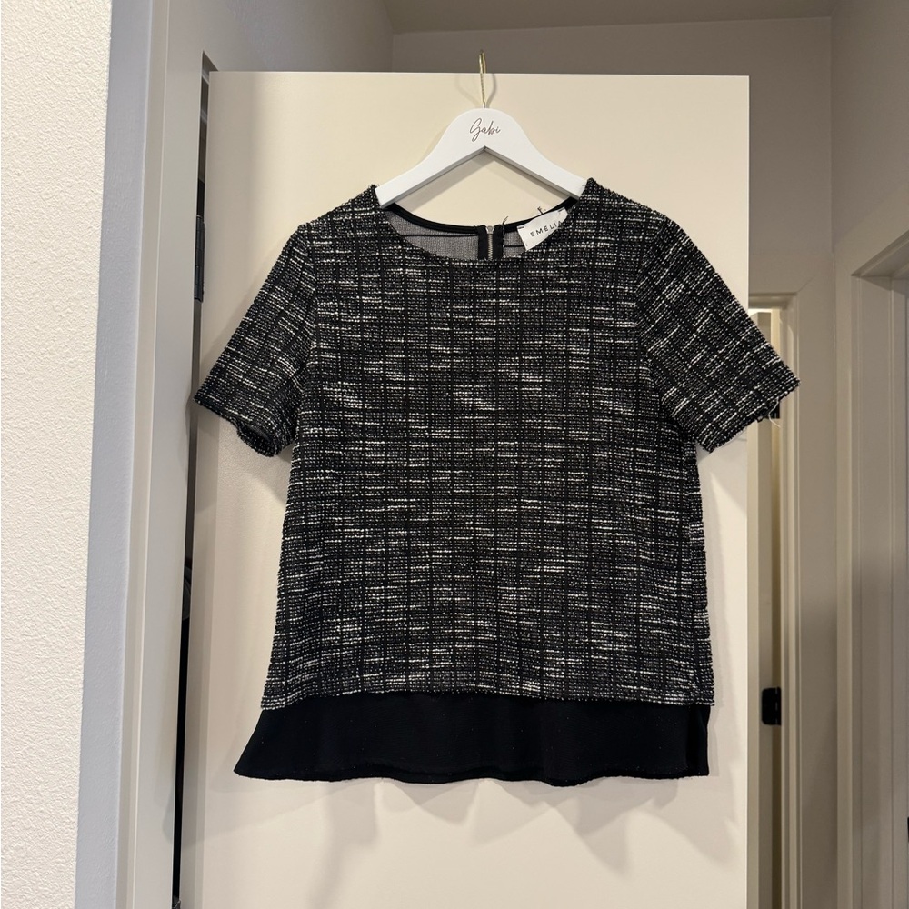 EMELIA Black and White Textured Blouse